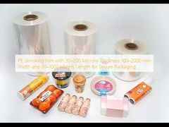 Màng co PE dày 30–200 micron, rộng 100–2000 mm và dài 30–1000 mét, dùng để đóng gói an toàn
